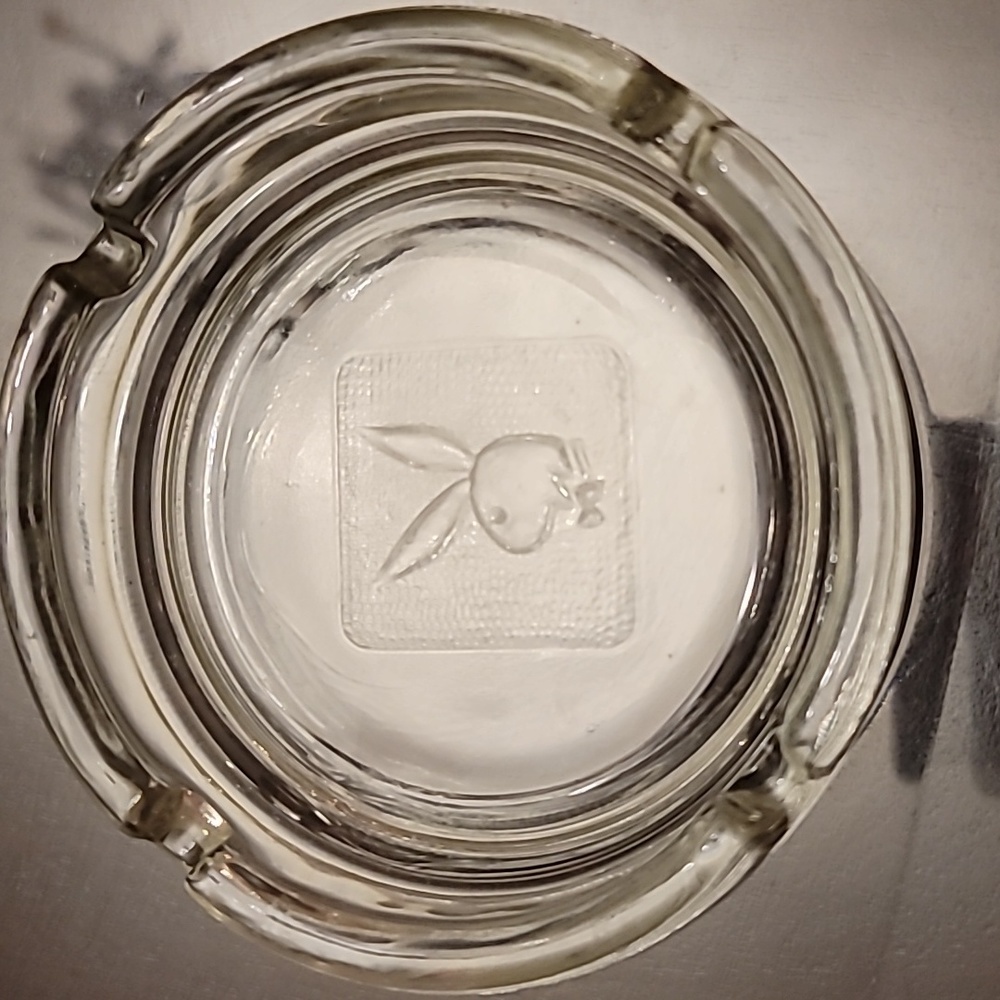 Vintage Playboy Club Clear Glass Embossed Bunny Logo Ashtray Collectible.